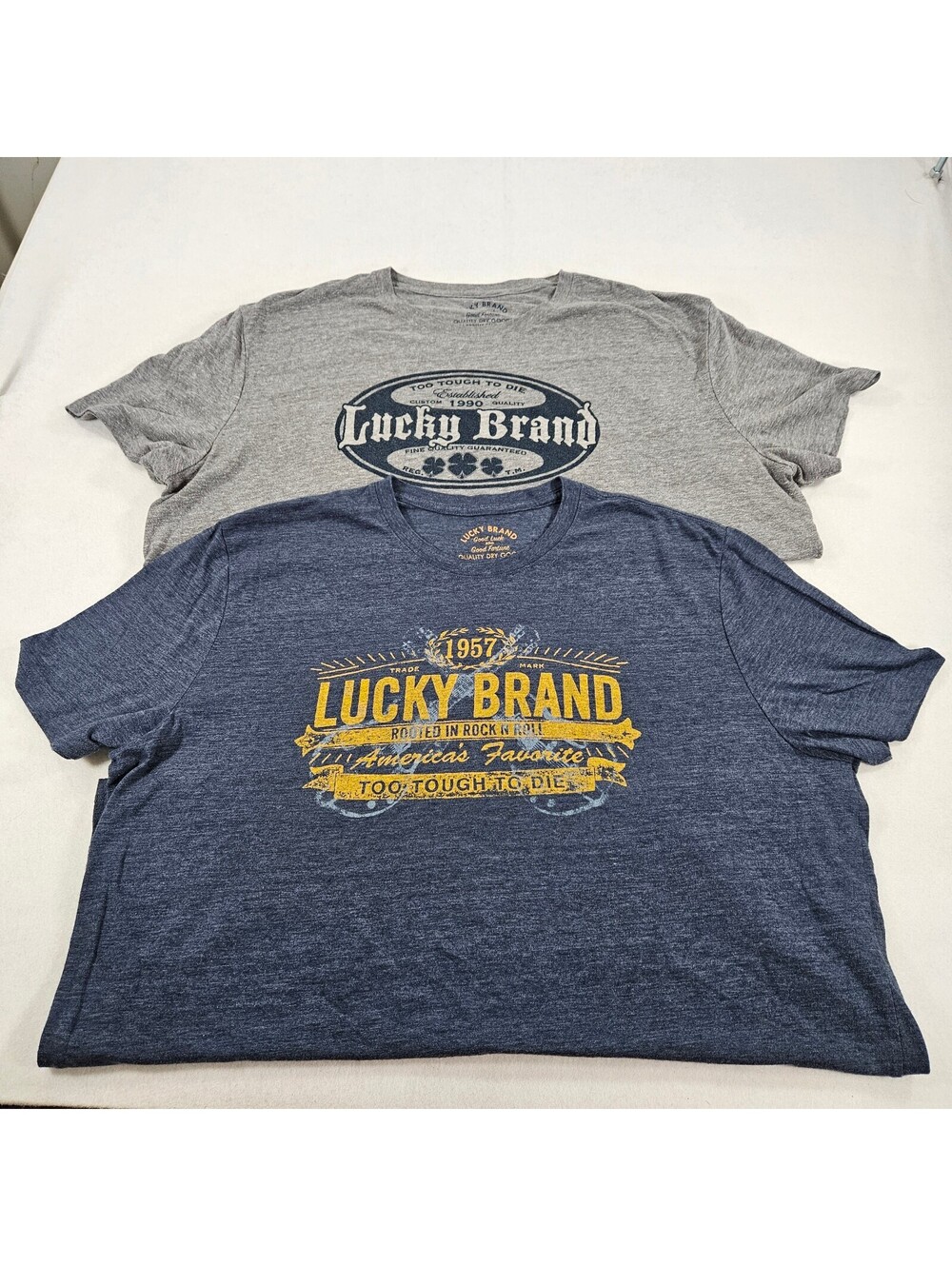 Lot of 2 Lucky Brand Men's XXL Graphic T-Shirts Blue Gray 2XL Crewneck
